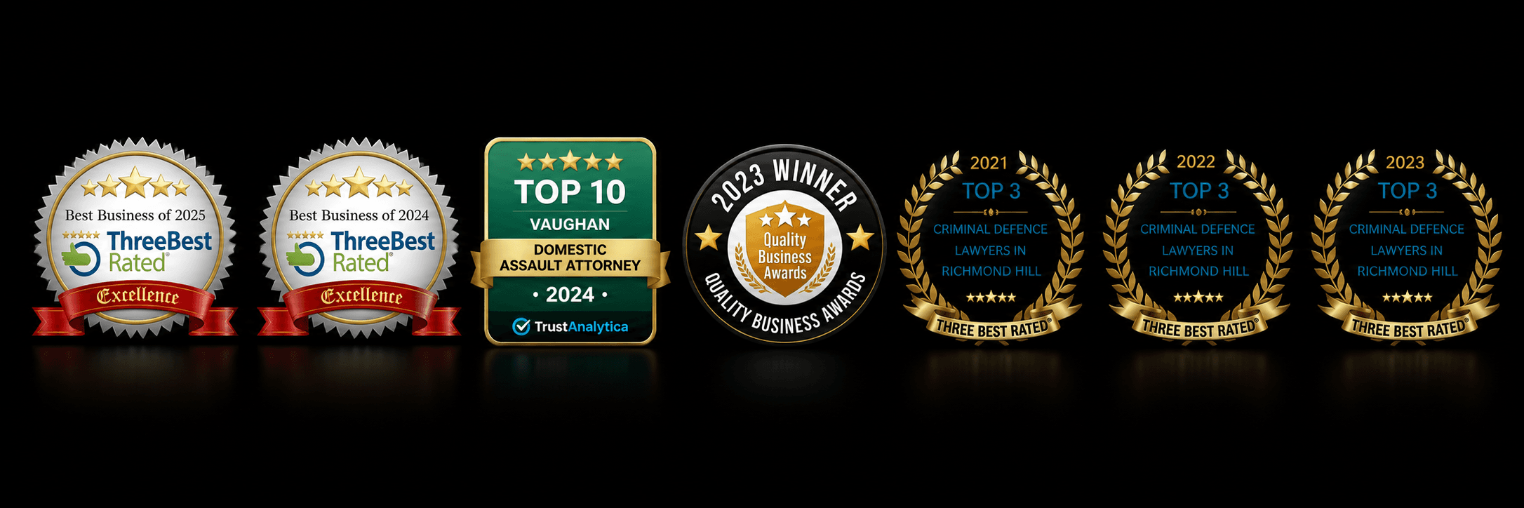 Batish Law awards showcase including ThreeBestRated, Top 10 recognition, Quality Business Awards, and Top 3 criminal defence recognitions